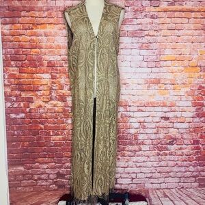Vintage Wayne Diamond Designs Semi Sheer Sleeveless Long Gold Lace Duster